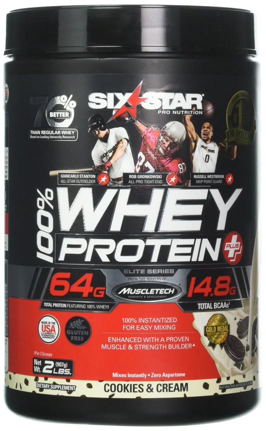 Whey Protein Powder | Six Star Whey Protein Plus | Whey Protein Isolate & Peptides | Lean Protein Powder for Muscle Gain | Muscle Builder for Men & Women | Cookies and Cream 2 lbs (Package Varies)