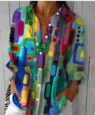 Joan Vintage Floral Print Blouse with Abstract Design