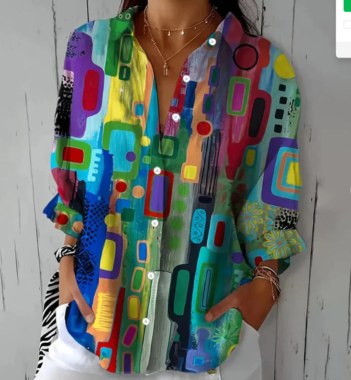 Joan Vintage Floral Print Blouse with Abstract Design