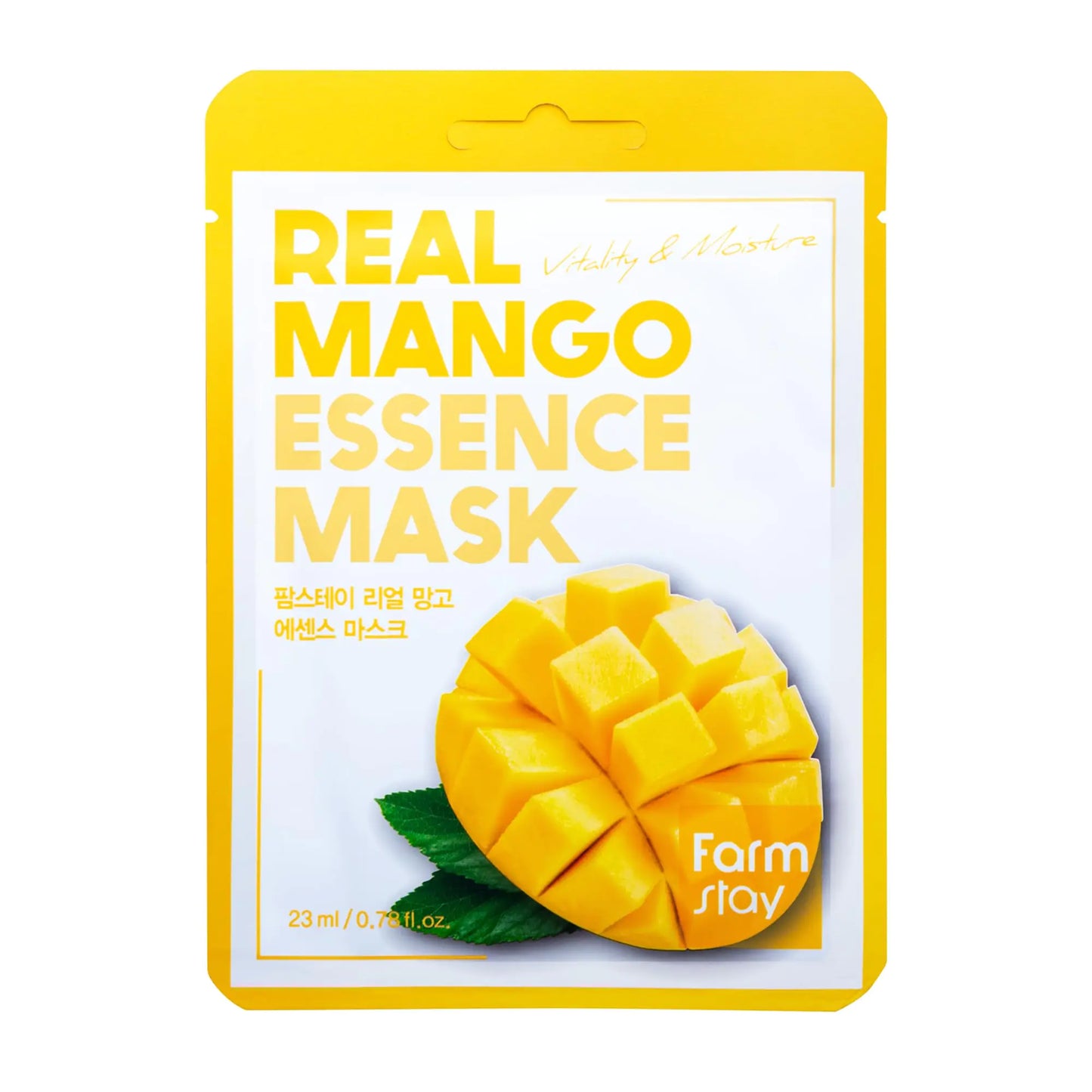 FARMSTAY Real Mango Essence Mask - Mango Extract Face Mask - With Plumping Hyaluronic Acid - Nourishes Skin Stimulates Cell Regeneration - 0.78 oz