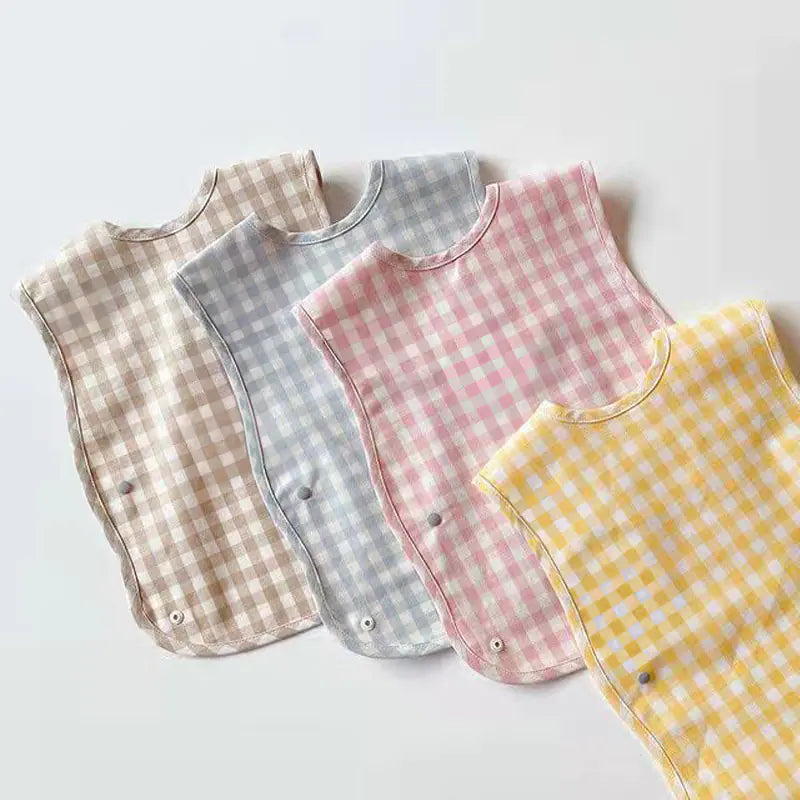 Fashion Plaid Waterproof Cotton Bib for Infants and Kids
