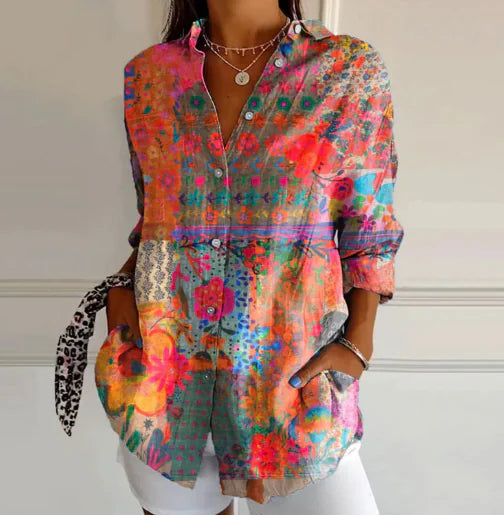 Joan Vintage Floral Print Blouse with Abstract Design