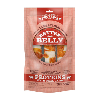 Better Belly Proteins with Real Lamb Digestible Large Dog Chew 12.1 oz. Count of 3