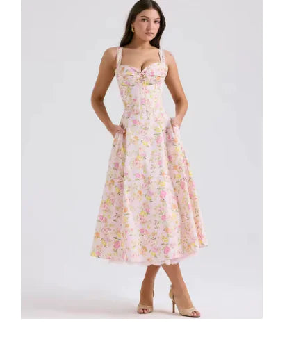 Valentina Lace Bustier Dress with Floral Print (One Piece)