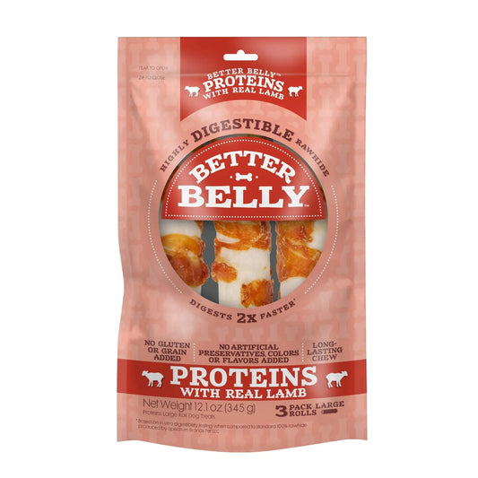 Better Belly Proteins with Real Lamb Digestible Large Dog Chew 12.1 oz. Count of 3
